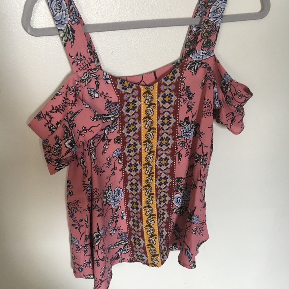 Cold shoulder pink floral shirt